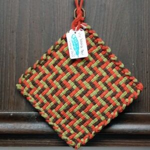 Orange Bird Handmade Super Size Brown, Orange, Green Loom Woven Potholder